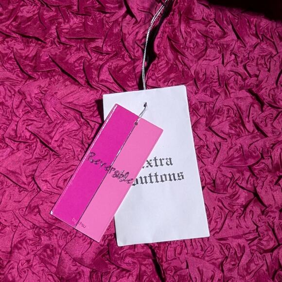 Vtg Y2K Powwow Pink Black Reversible Popcorn Scrunch Button Up Shirt P M NWT - Picture 4 of 4